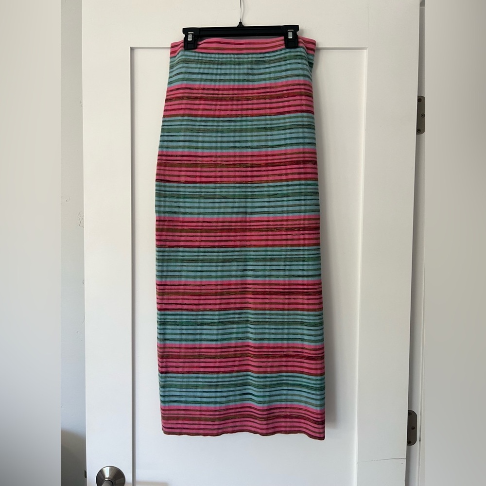 10 Crosby Derek Lam Pink and Teal Striped Pencil Skirt